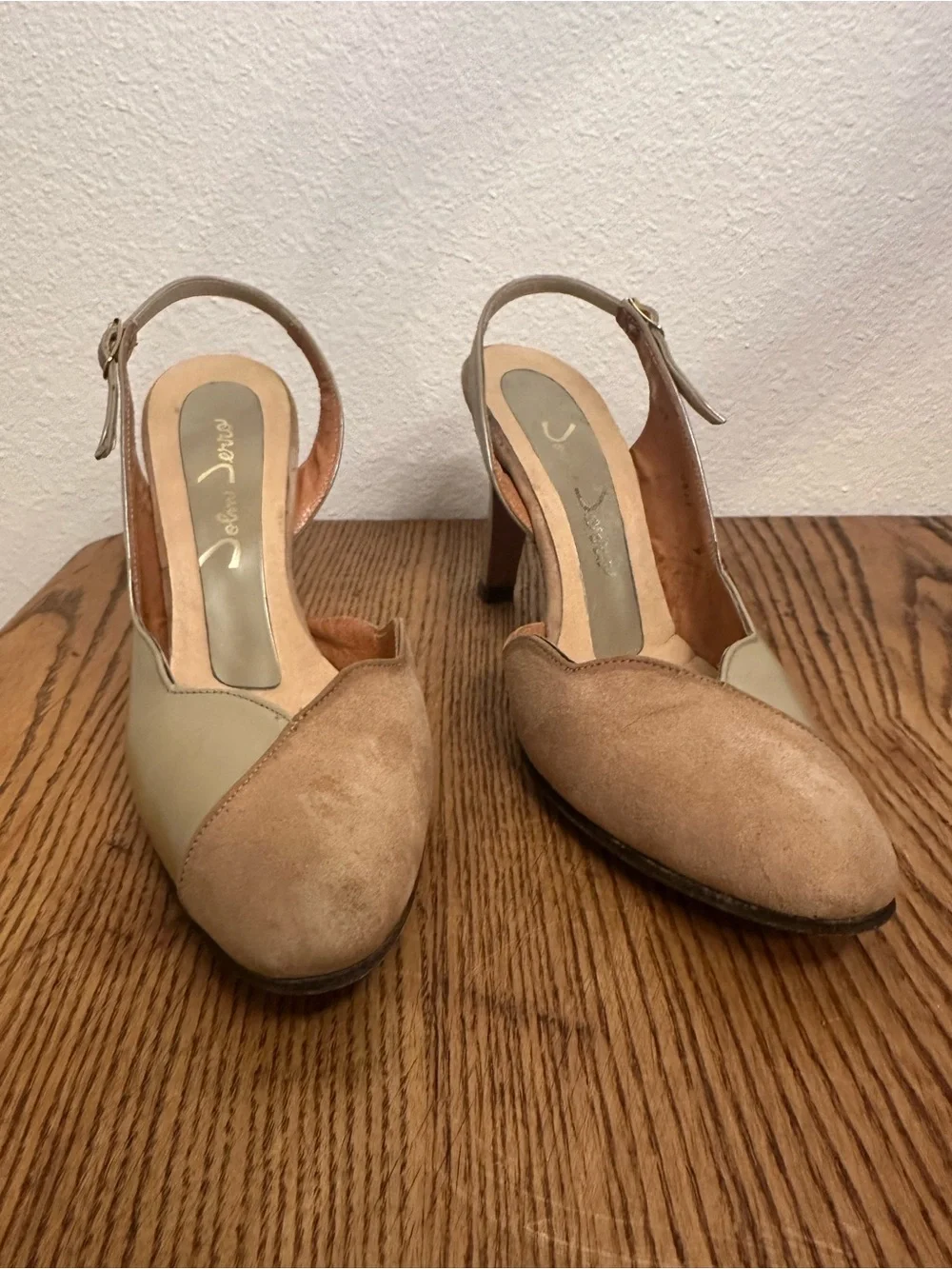 John Jerro Women's Two-Tone Beige Slingback Heels